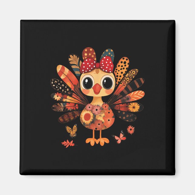 Aimant Dinde de Thanksgiving Mignon Ruban Coquette Fille  (Devant)