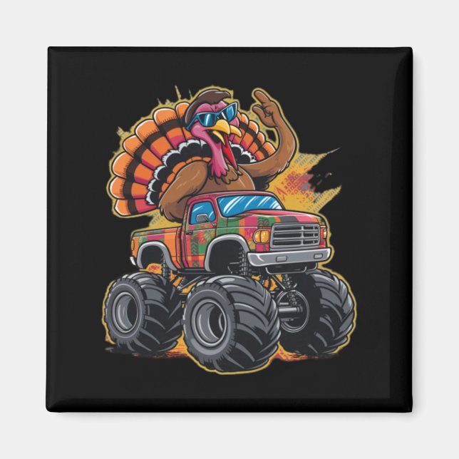 Aimant Dinde de Thanksgiving roulant sur un camion monstr (Devant)