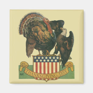 Aimant Dinde de Thanksgiving vintage, aigle, drapeau amér