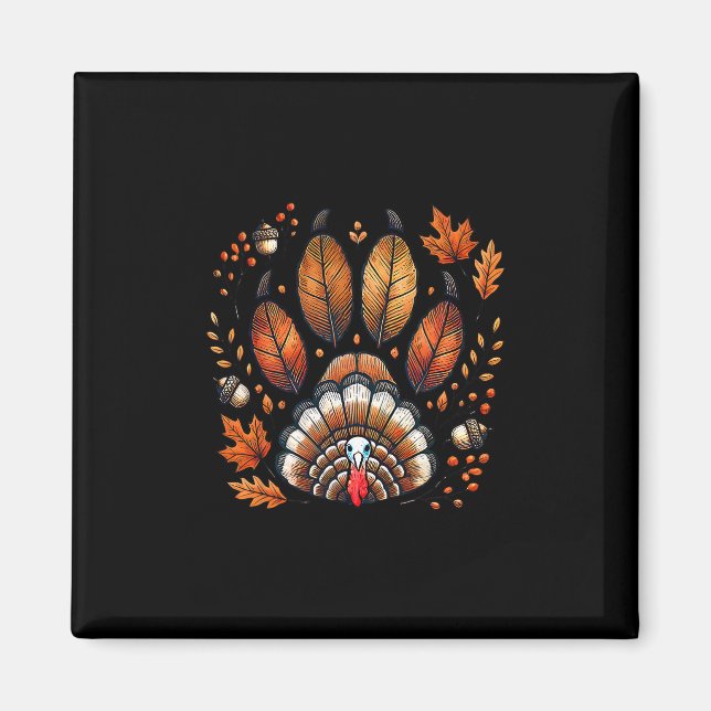 Aimant Dinde Empreinte de Patte de Chien Automne Thanksgi (Devant)