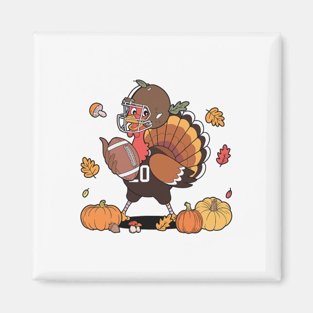 Aimant Dinde et Touchdown Thanksgiving Football Hommes Fe (Devant)
