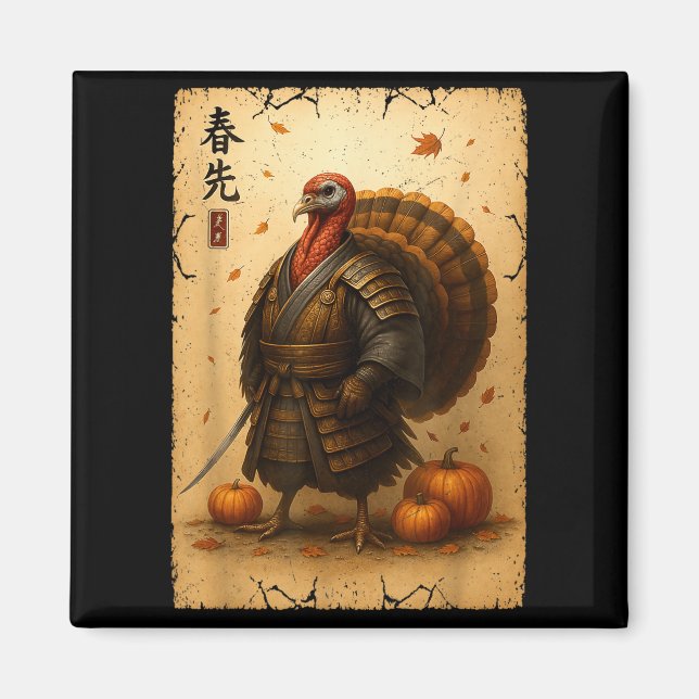 Aimant Dindon de Thanksgiving Samouraï Guerrier Japonais  (Devant)