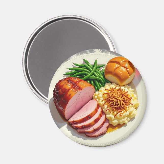 Aimant Dîner de Noël, Jambon, Pommes de terre à callophe (Recto/Verso)