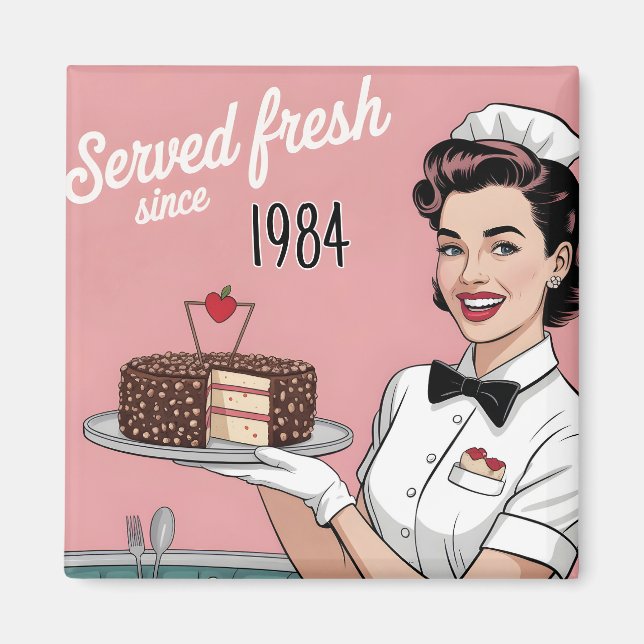 Aimant Diner Pin-Up: Retro Waitress and Custom Year (Devant)