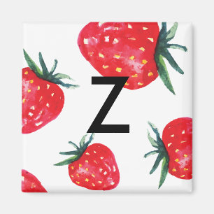 Aimant d'initiale de fraise d'aquarelle