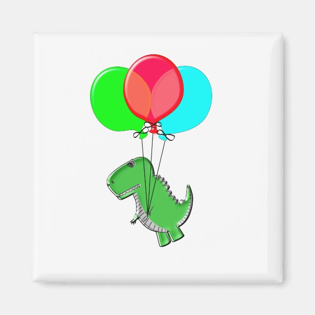 Aimant Dino Mignonne Et En Colère Volant Avec Des Ballons (Devant)