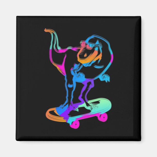 Aimant Dino Skateboard Planche De Skateboard Drôle D (Devant)