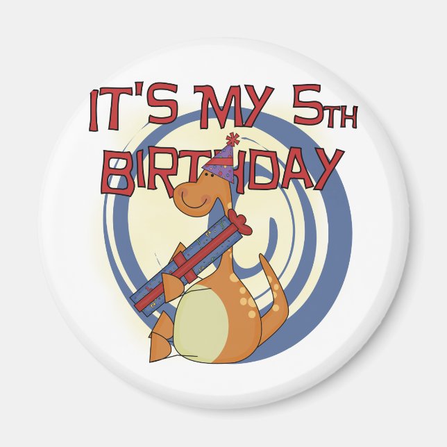 Aimant Dinosaur 5e Anniversaire Tshirts et cadeaux (Devant)