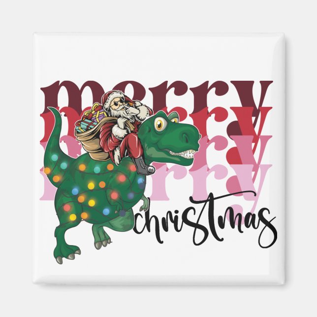 Aimant Dinosaur carrying Santa Claus Christmas (Devant)