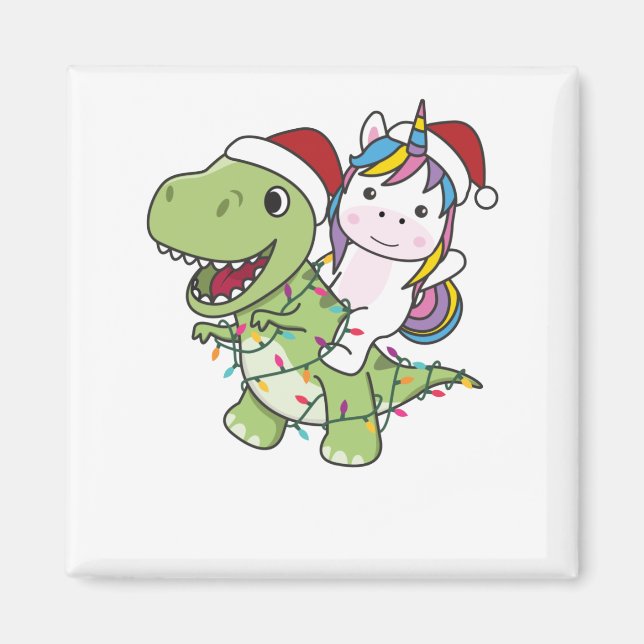 Aimant Dinosaur Noël Unicorne Hiver T-Rex Dino (Devant)