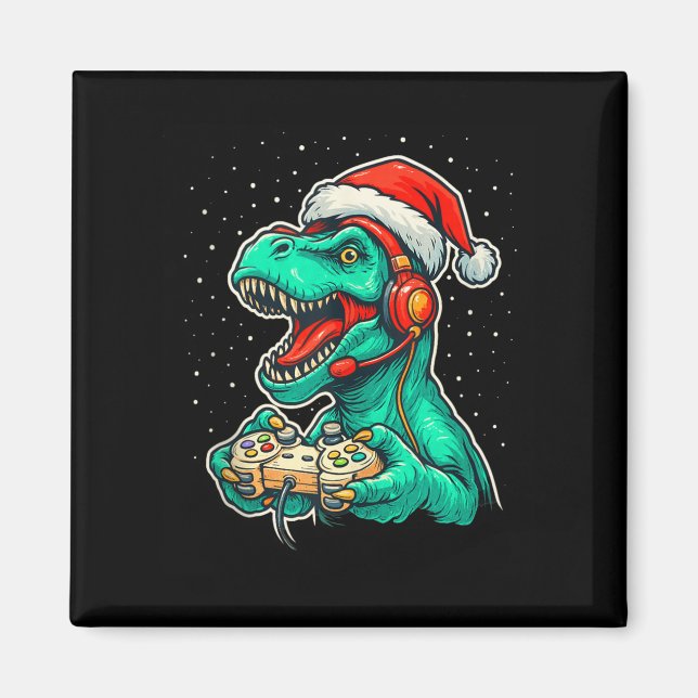 Aimant Dinosaur T Rex Jeu Vidéo Jeu Santa Hat Christ (Devant)