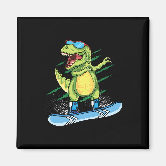Aimant Dinosaure cool planche à neige ski dabbing T Rex S (Devant)
