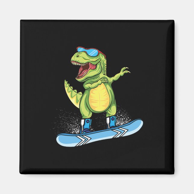 Aimant Dinosaure cool snowboard ski dabbing T Rex neige (Devant)