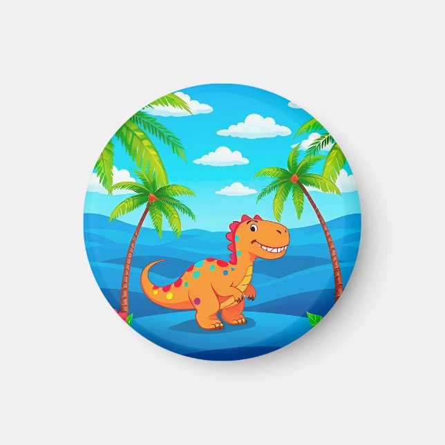 Aimant Dinosaure de dessin animé dans une scène tropicale (Devant)