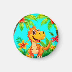 Aimant Dinosaure de dessin animé joyeux dans la jungle tr