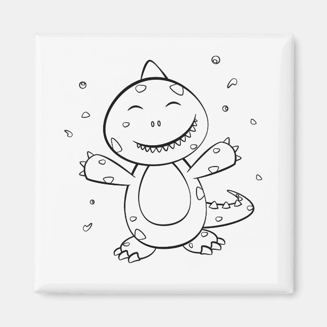 Aimant Dinosaure - Dessin d'animal à l'esquisse en noir e (Devant)