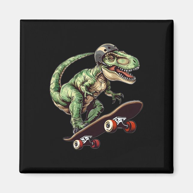Aimant Dinosaure drôle T Rex sur skateboard skateboarding (Devant)