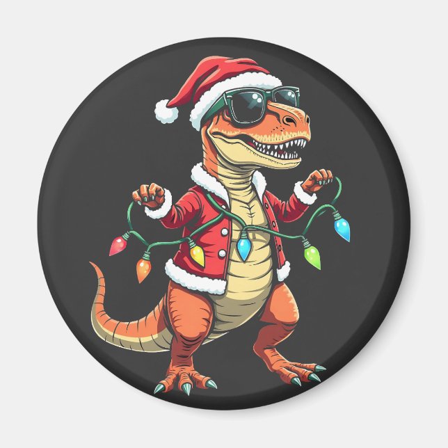 Aimant Dinosaure enveloppé de lumières de Noël Santa Hat (Devant)