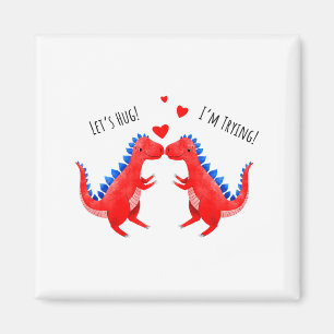 Aimant Dinosaure Funny Valentine qui enlace un cœur T-Rex