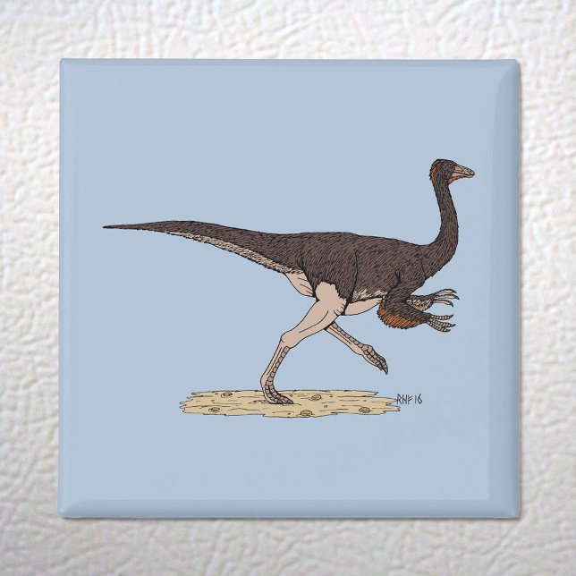 Aimant Dinosaure ornithomimus crétacé (Cretaceous Dinosaur Ornithomimus Magnet on White Fridge)