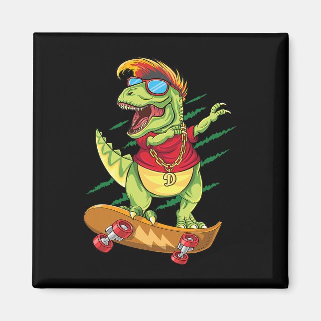 Aimant Dinosaure skater cool planche à roulettes T Rex Da (Devant)