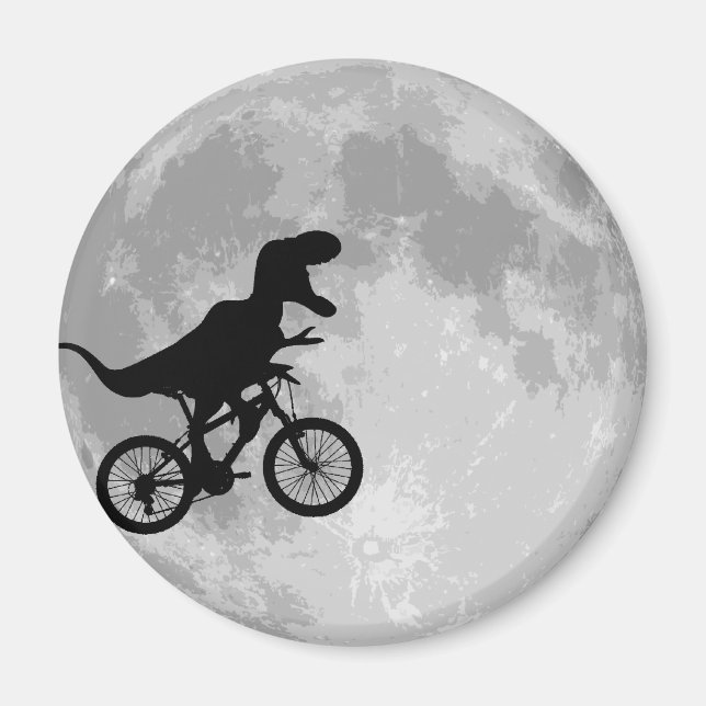 Aimant Dinosaure sur un vélo dans le ciel avec la lune (Devant)