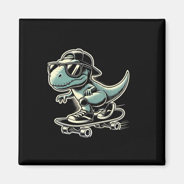 Aimant Dinosaure T Rex Skateboard Drôle Rétro Planche à R (Devant)