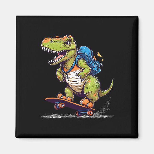 Aimant Dinosaure T Rex Skateboarding Cool Dinosaure Skate (Devant)