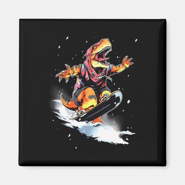 Aimant Dinosaure T-rex Snowboard Planche à neige Snowboar (Devant)