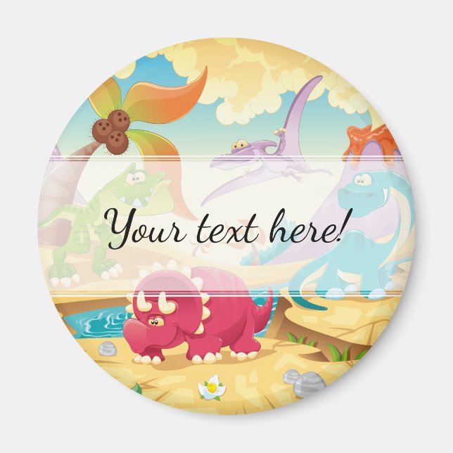 Aimant Dinosaures amusants et colorés (Devant)