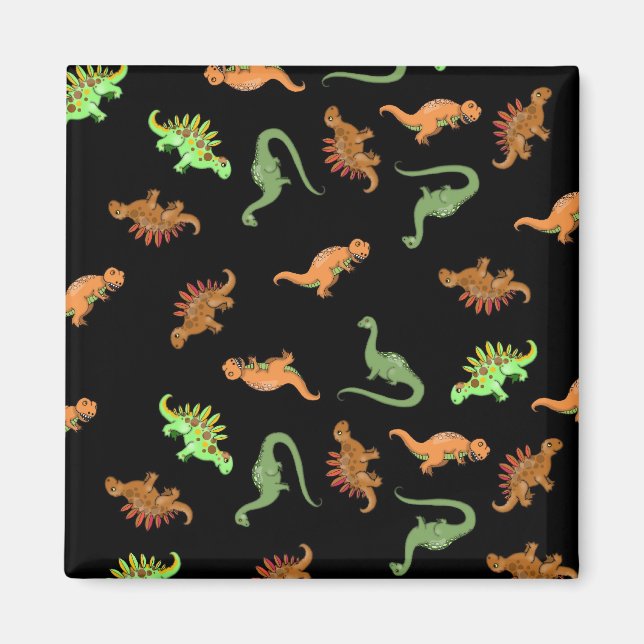 Aimant Dinosaures mignons sur fond noir (Devant)