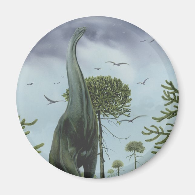 Aimant Dinosaures vintages, Sauroposeidon avec oiseaux vo (Devant)