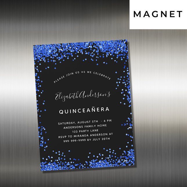 Aimant d'invitation bleu royal noir Quinceanera (Créateur téléchargé)