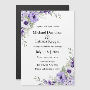 aimant d'invitation de mariage à fleurs violettes