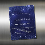 Aimant d'invitation de parties scintillant bleu ma<br><div class="desc">Un aimant d'invitation moderne,  élégant et glamour pour une fête d'anniversaire de 21ème (ou tout âge). Un arrière - plan bleu marine,  décoré avec de la poussière de parties scintillant imitation. La couleur bleue est inégale. Personnalisez et ajoutez votre nom et les détails de votre fête.</div>