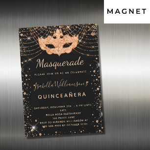 Aimant d'invitation Masquerade Quinceanera noir