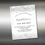 Aimant d'invitation pour parties scintillant d'arg<br><div class="desc">Un aimant d'invitation pour une élégante fête d'anniversaire de 21ème (ou de n'importe quel âge). Un arrière - plan blanc chic. Décoré avec de la parties scintillant en faux argent. Personnalisez et ajoutez un nom et des détails du parti. Le nom est écrit avec un script de style manuscrit</div>