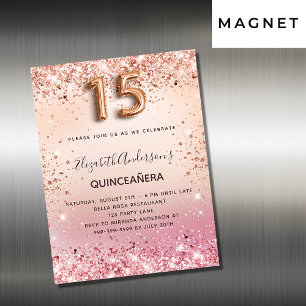 Aimant d'invitation Quinceanera rose rose vif