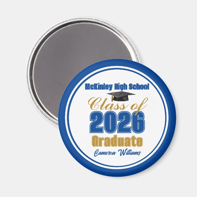 Aimant Diplômé de la promotion 2026 Bleu Royal Or (Recto/Verso)