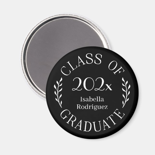 Aimant Diplômé de la promotion 2026 Typographie Nom Noir (Recto/Verso)