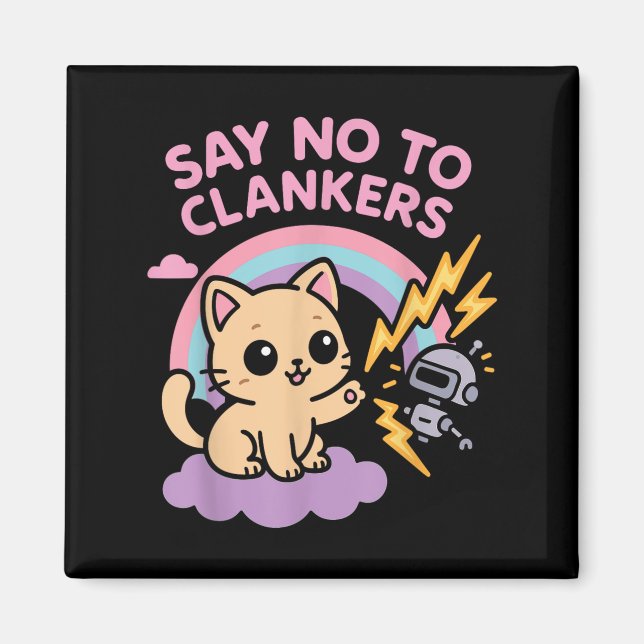 Aimant Dire Non Aux Robots Anti AI Clankers Bébé Chat sou (Devant)