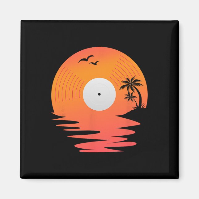 Aimant Disque Vinyle Rétro Disque Mer Plage Platines Desi (Devant)