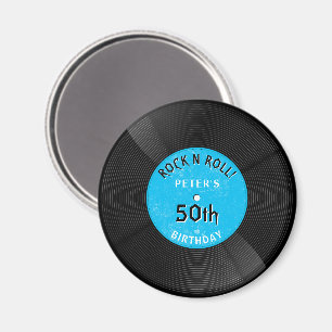 Aimant Disque Vinyle Rétro Rock N Roll Bleu Anniversaire