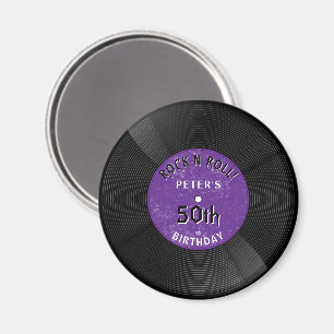 Aimant Disque Vinyle Rétro Rock N Roll Violet Anniversair