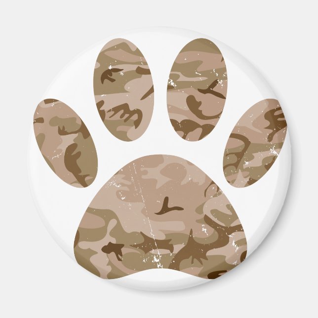 Aimant Distressed Desert Camo Dog Paw Print (Devant)