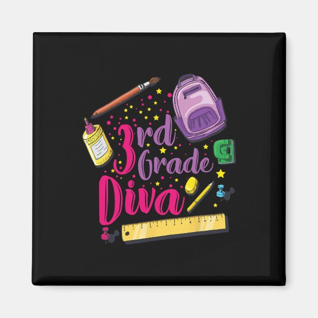 Aimant Diva 3e Année Premier Jour De L'École Vêtements Fi (Devant)