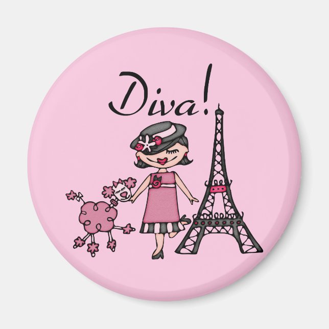Aimant Diva de cheveux noirs (Devant)