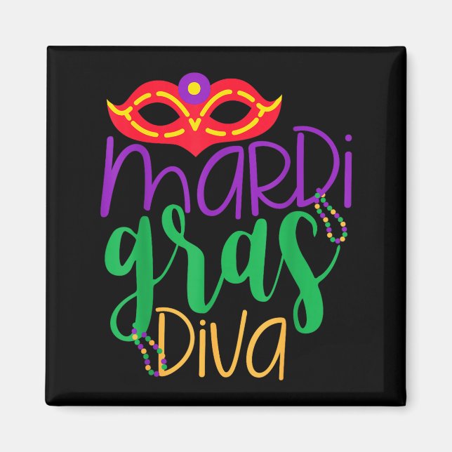 Aimant Diva de Mardi Gras - Masque et perles Design  (Devant)