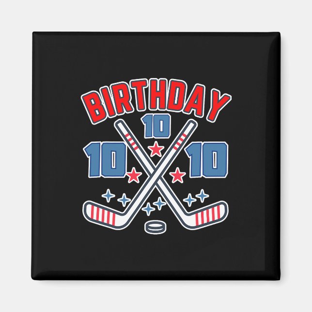 Aimant Dix ans de hockey sur glace garçon d'anniversaire  (Devant)