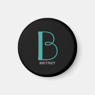 Aimant DIY Large Monogram & Name, Teal/White Text, Black